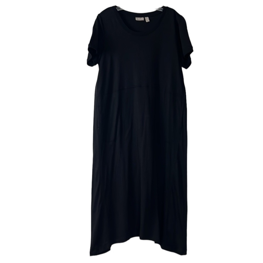 Logo Lori Goldstein Fairfax Midi Dress Women's M Black Pockets‎ Stretch EUC